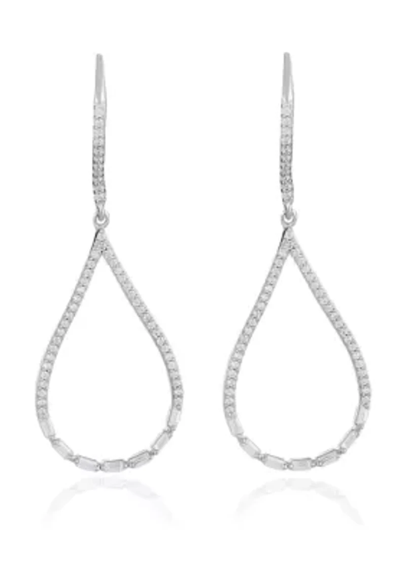 Silver-Plated Cubic Zirconia Open Teardrop Earrings