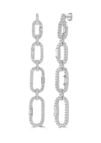 Silver-Plated Open Link CZ Drop Earrings