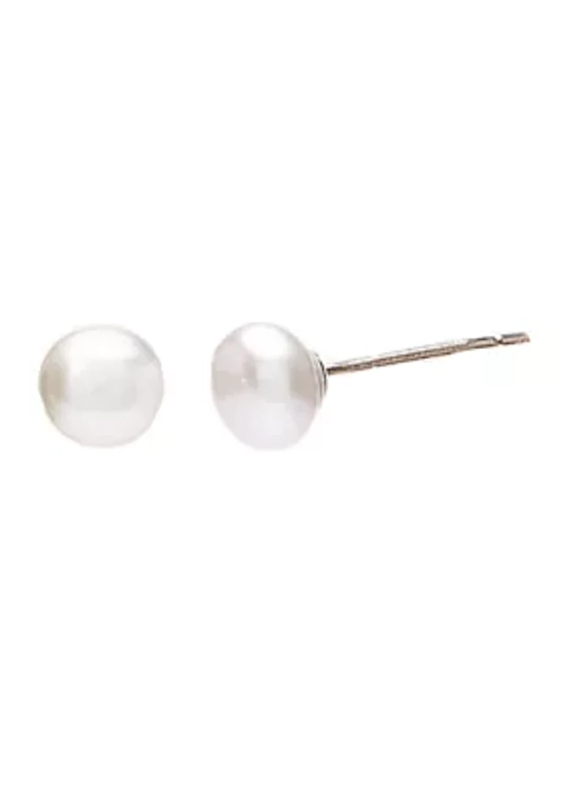 Silver Tone Pearl Station Necklace and Stud Earring Set