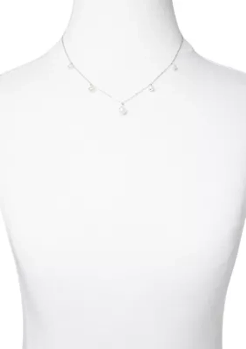Pearl Drop Station Necklace and Stud Earrings Set
