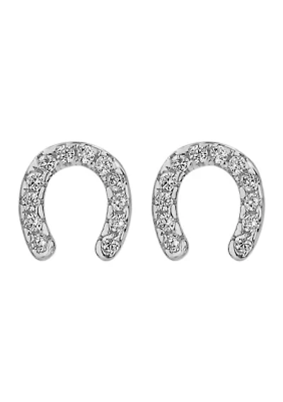 Sterling Silver Cubic Zirconia Horseshoe Stud Earrings