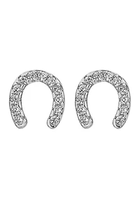 Sterling Silver Cubic Zirconia Horseshoe Stud Earrings