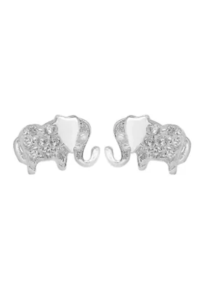 Sterling Silver Cubic Zirconia Elephant Stud Earrings
