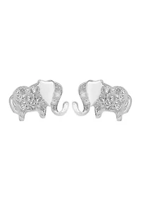 Sterling Silver Cubic Zirconia Elephant Stud Earrings