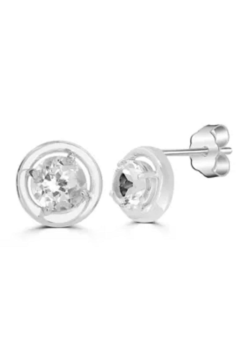 White Topaz Halo Sterling Silver Stud Earrings 