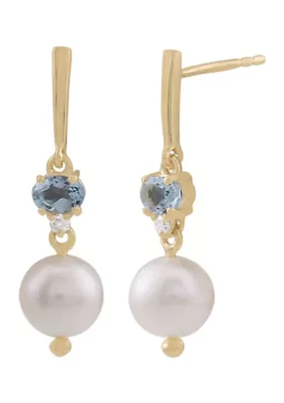 Gold Over Sterling Silver Pear and White Diamond Drop Earrings