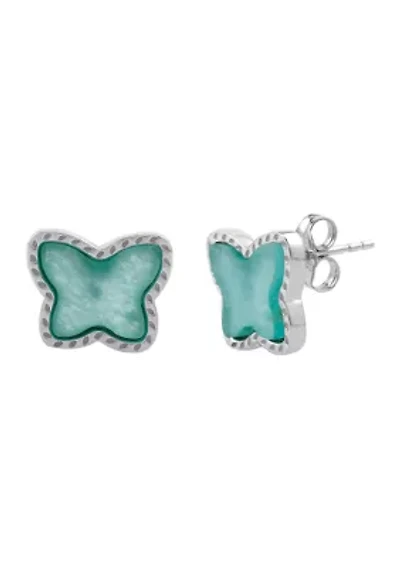 Sterling Silver Genuine Stone Butterfly Stud Earrings