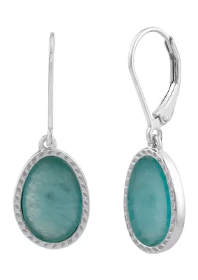 Sterling Silver Genuine Oval Stone Drop Earrings