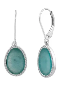 Sterling Silver Genuine Oval Stone Drop Earrings