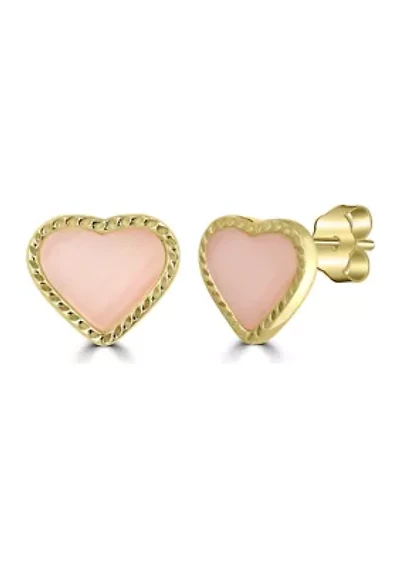 Sterling Silver Genuine Mother of Pearl Heart Stud Earrings