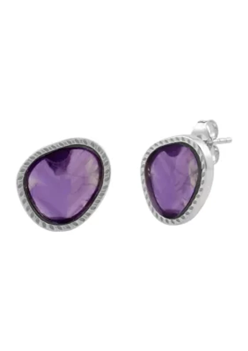 Sterling Silver Genuine Stone Stud Earrings
