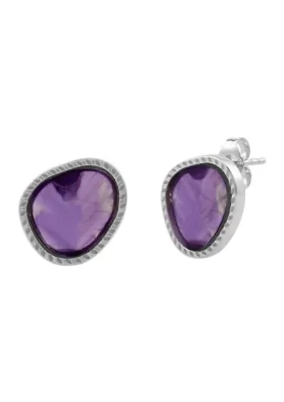 Sterling Silver Genuine Stone Stud Earrings