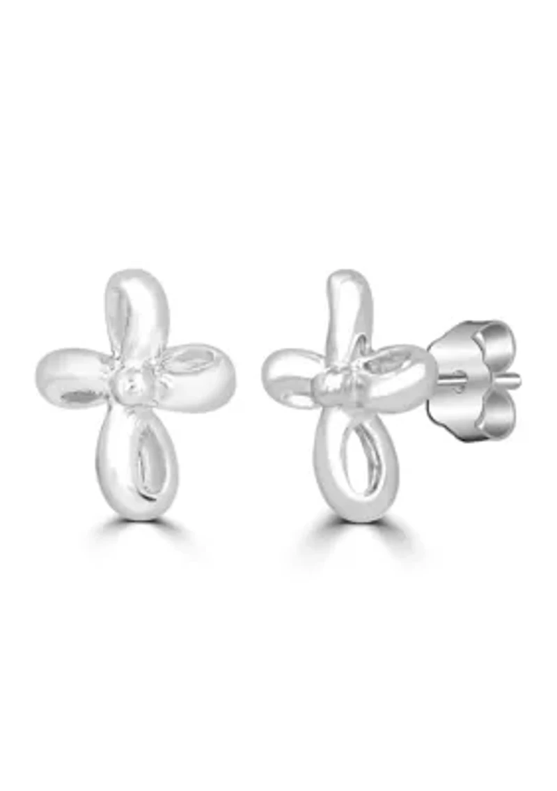  Flower Cross Sterling Silver Stud Earrings