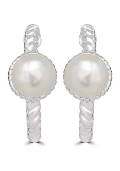Sterling Silver Freshwater Pearl Rope Hoop Earrings