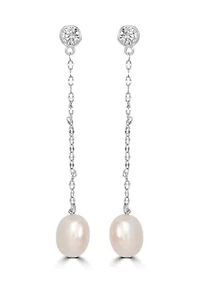 Sterling Silver Cubic Zirconia Pearl Earrings
