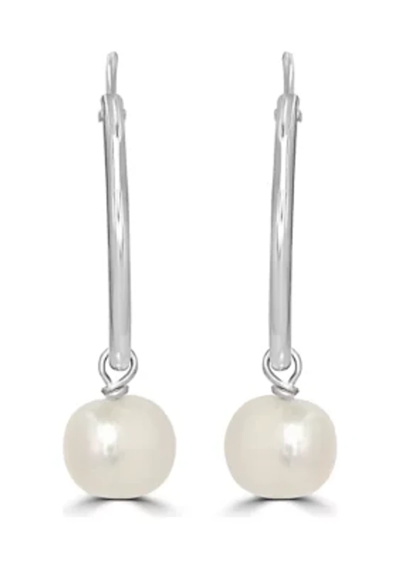 Sterling Silver Pearl Drop Hoop Earrings
