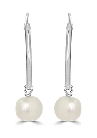 Sterling Silver Pearl Drop Hoop Earrings
