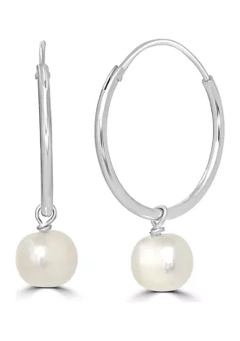 Sterling Silver Pearl Drop Hoop Earrings