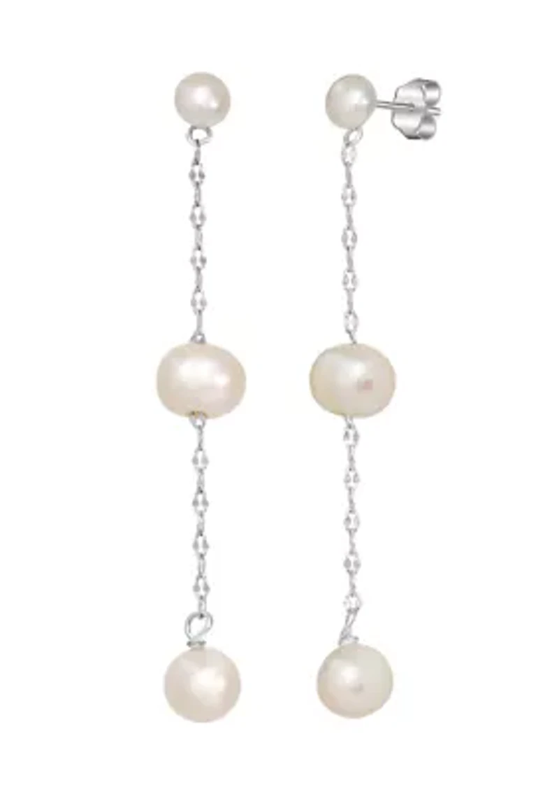 Sterling Silver Pearl Linear Earrings