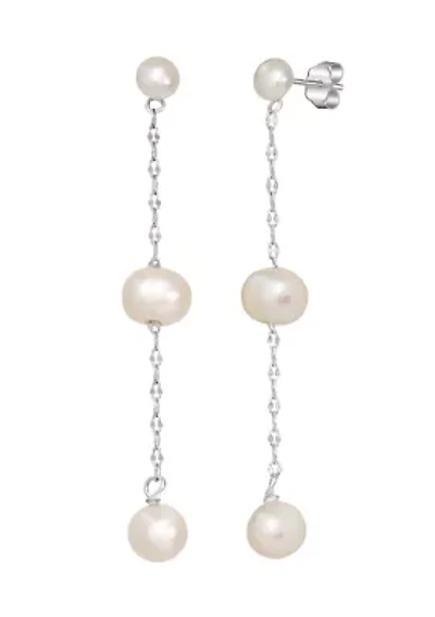 Sterling Silver Pearl Linear Earrings