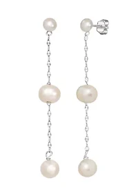 Sterling Silver Pearl Linear Earrings