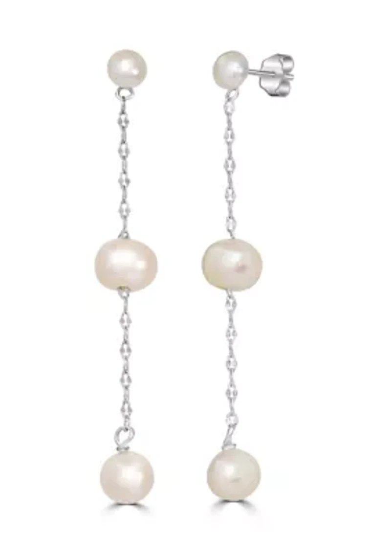  Pearl Sterling Silver Chain Drop Earrings