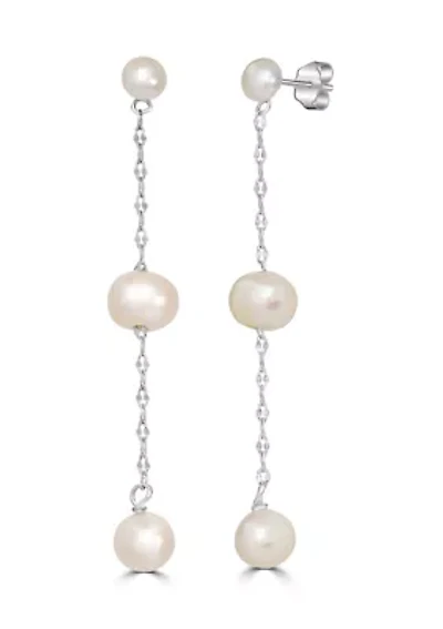  Pearl Sterling Silver Chain Drop Earrings