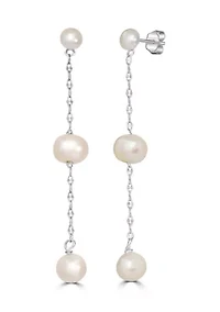  Pearl Sterling Silver Chain Drop Earrings