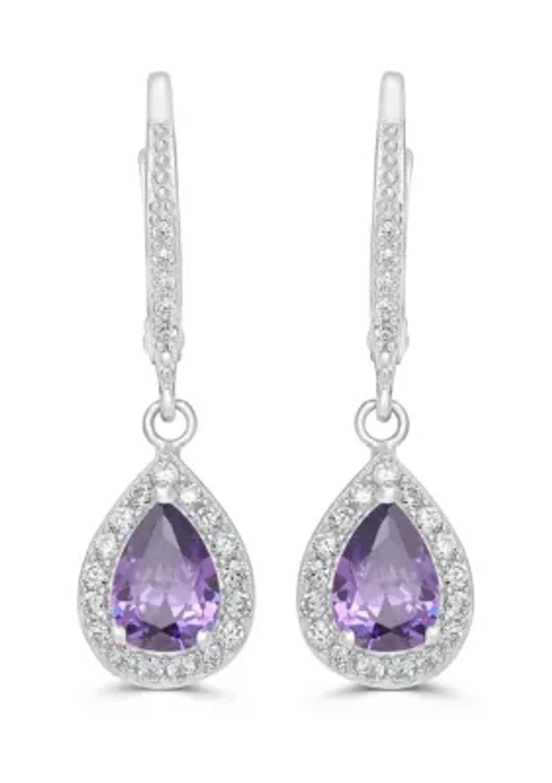 Sterling Silver Amethyst CZ Pear Drop Earrings