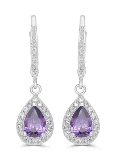 Sterling Silver Amethyst CZ Pear Drop Earrings