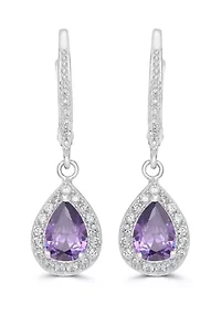 Sterling Silver Amethyst CZ Pear Drop Earrings