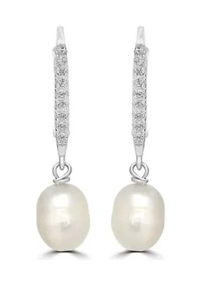 Pearl and Cubic Zirconia Linear Earrings in Sterling Silver