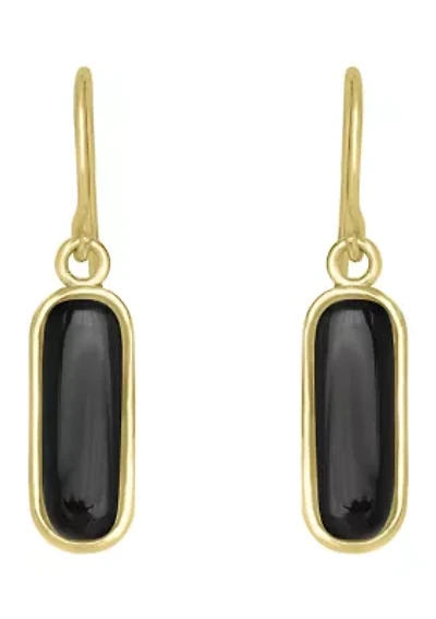 Gold Over Sterling Silver Rectangular Drop Earrings