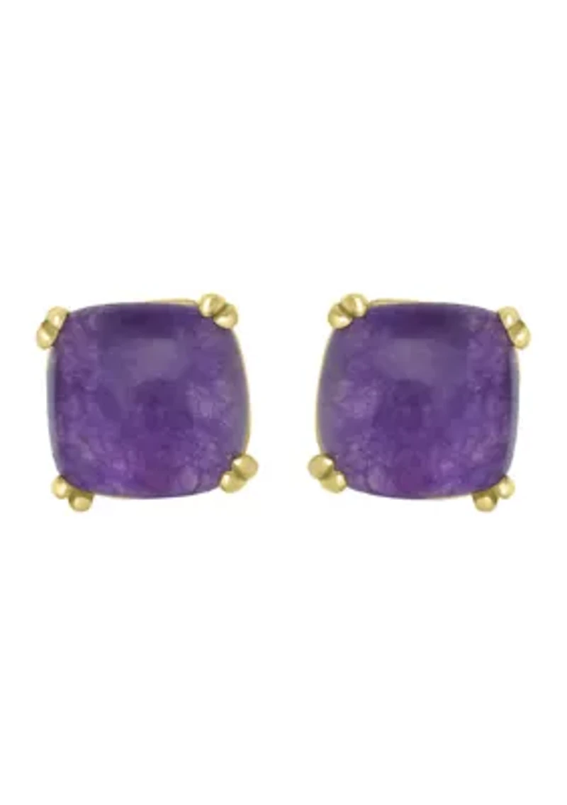 Gold Plated Stone Square Stud Earrings