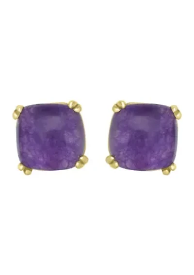 Gold Plated Stone Square Stud Earrings