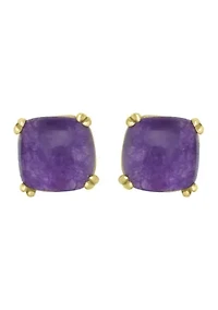Gold Plated Stone Square Stud Earrings