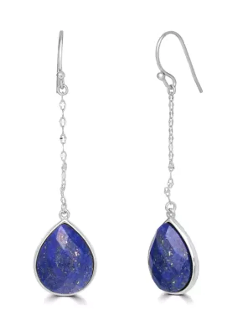 Fine Silver Plated Lapis Teardrop Earrings