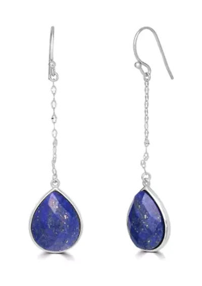 Fine Silver Plated Lapis Teardrop Earrings