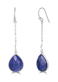 Fine Silver Plated Lapis Teardrop Earrings