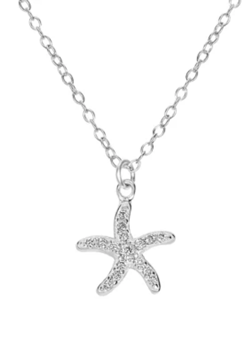 Sterling Silver Cubic Zirconia Starfish Pendant Necklace