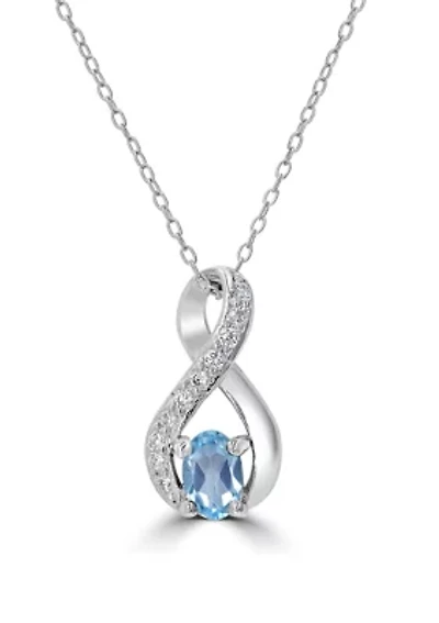 Sterling Silver Blue Topaz and Cubic Zirconia Infinity Necklace
