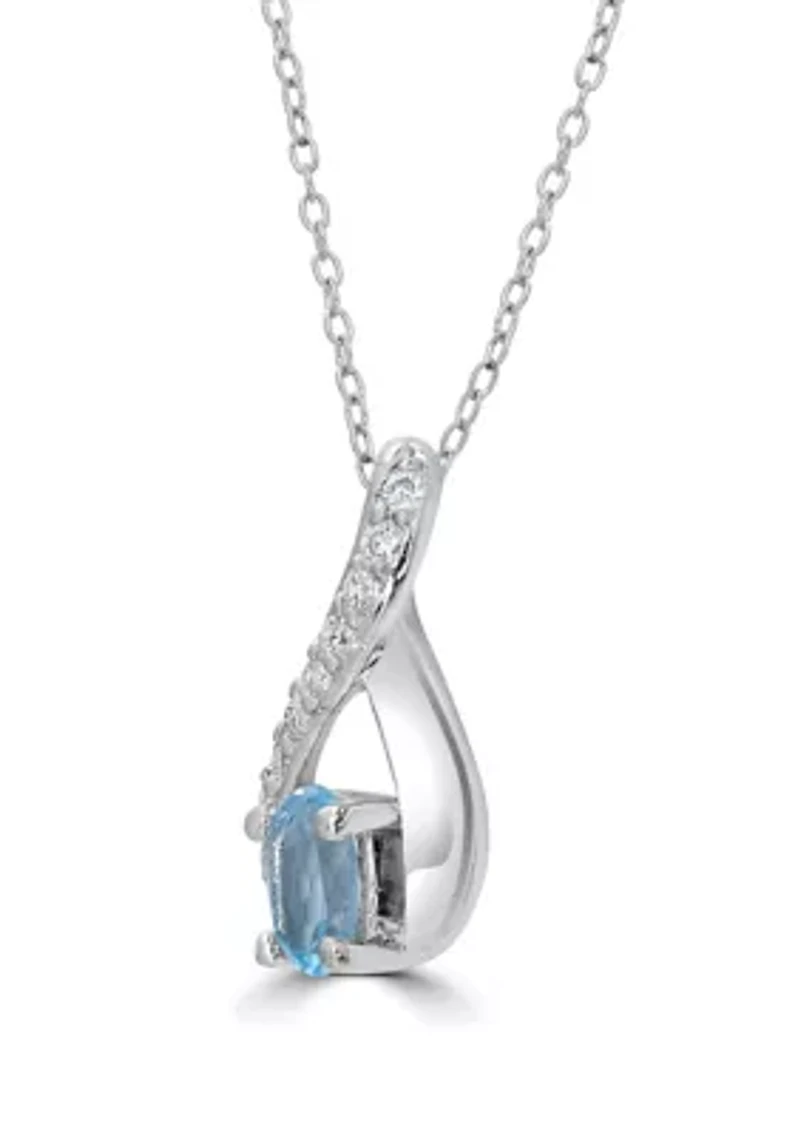 Sterling Silver Blue Topaz and Cubic Zirconia Infinity Necklace