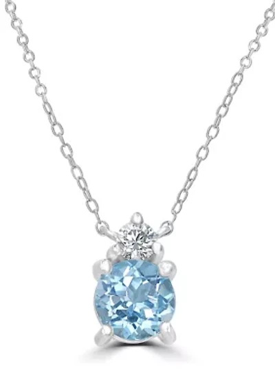 Sterling Silver Round Blue Topaz and Cubic Zirconia Necklace
