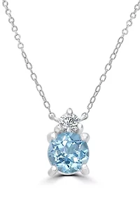 Sterling Silver Round Blue Topaz and Cubic Zirconia Necklace