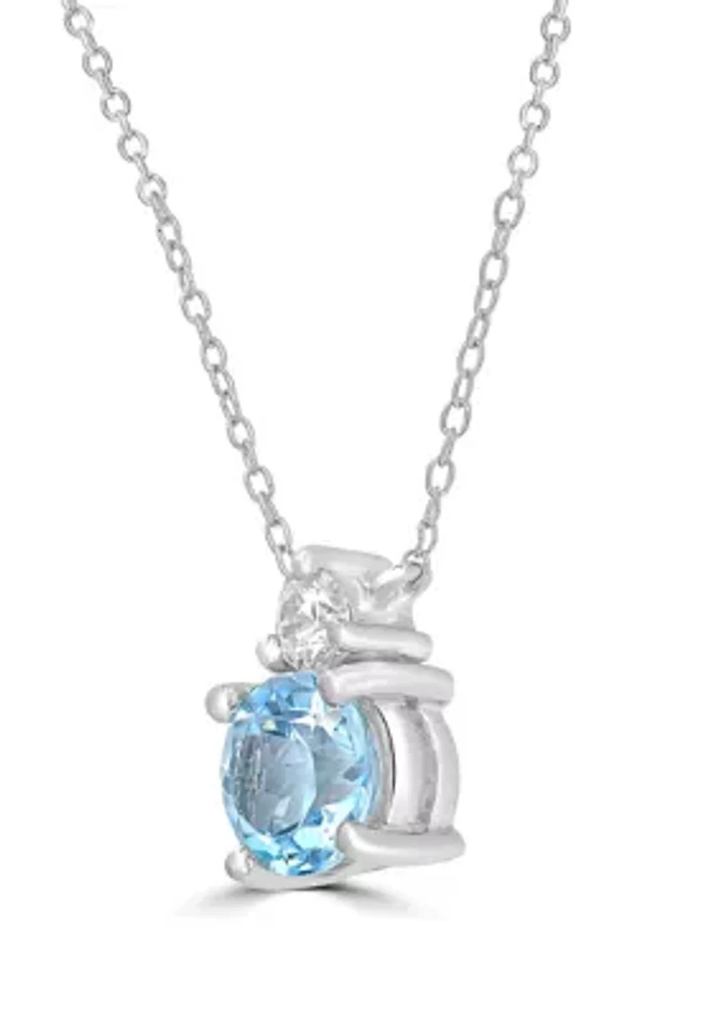 Sterling Silver Round Blue Topaz and Cubic Zirconia Necklace