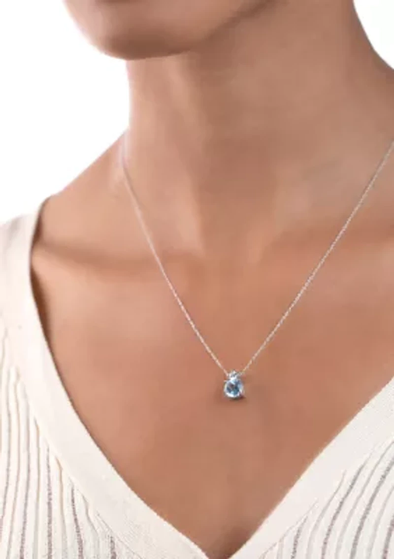 Sterling Silver Round Blue Topaz and Cubic Zirconia Necklace