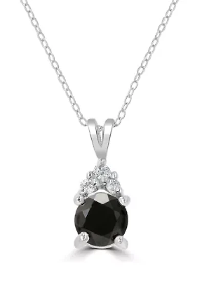 Sterling Silver Round Cut Black Onyx and Cubic Zirconia Bale Necklace