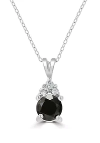 Sterling Silver Round Cut Black Onyx and Cubic Zirconia Bale Necklace
