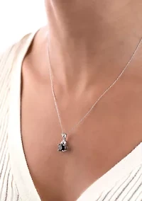 Sterling Silver Round Cut Black Onyx and Cubic Zirconia Bale Necklace