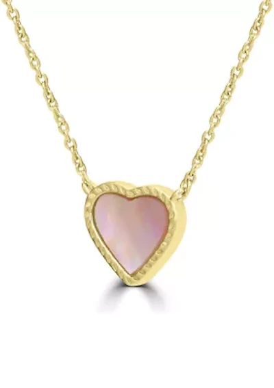 14K Gold Over Sterling Silver Genuine Pink Mother of Pearl Heart Necklace